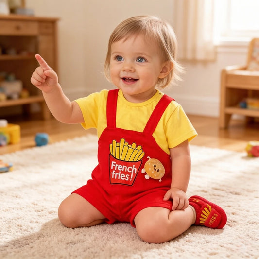 Fries Faux Suspender Romper