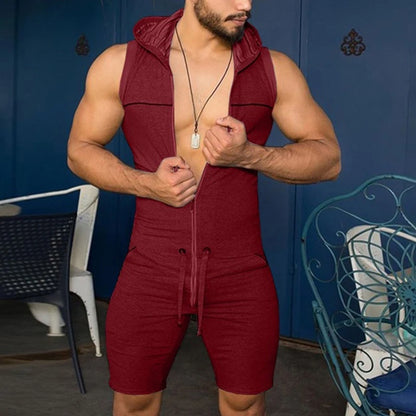 Sleeveless Hooded Zipper Bodysuit Jumpsuit
