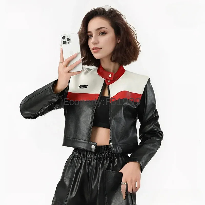 Short PU Leather Biker Jacket