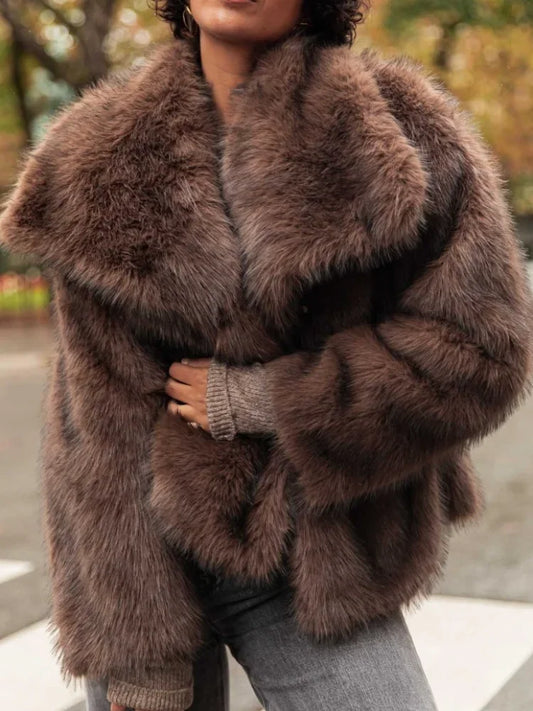 Retro Collar Faux Fur Coat