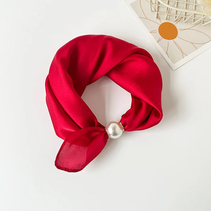 Print Scarf Silk Pearl Buckle