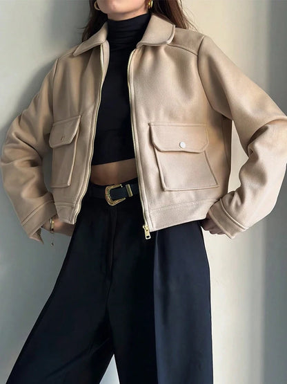 Turn-Down Collar Zip Jacket