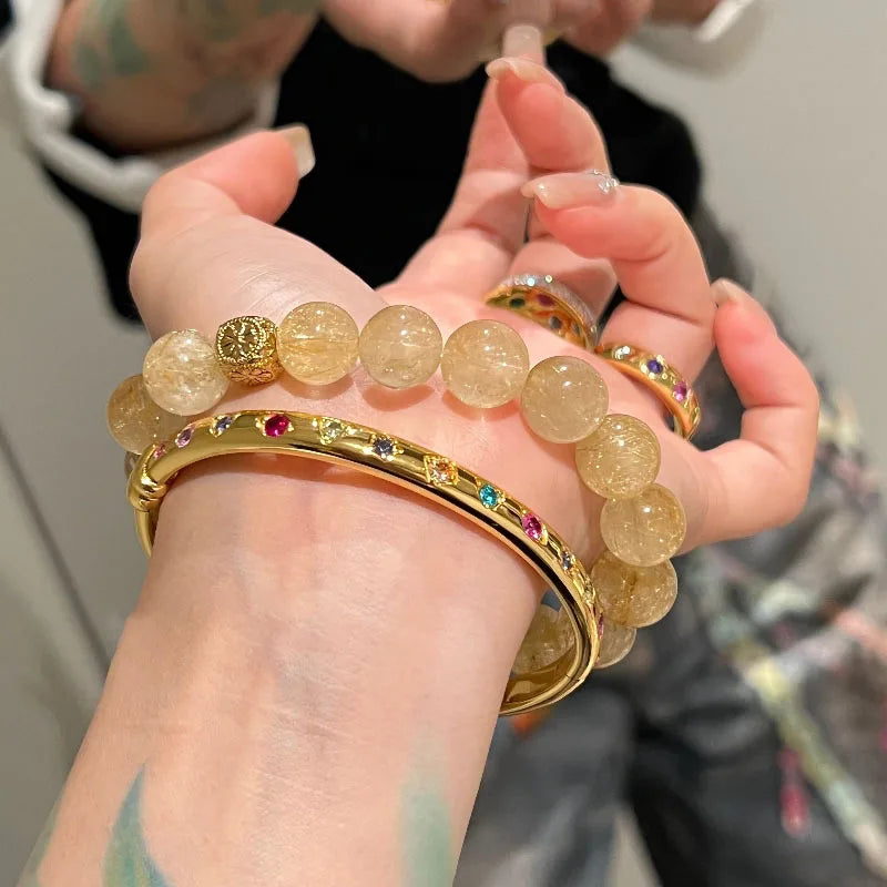 Geometric Zircon Gold Bangle