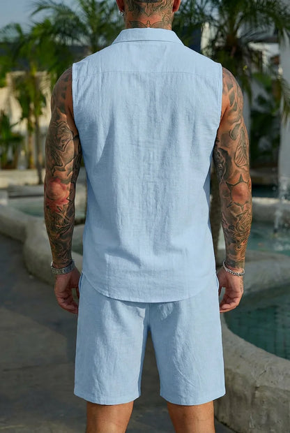 Cotton Linen Sleeveless Shirt Set
