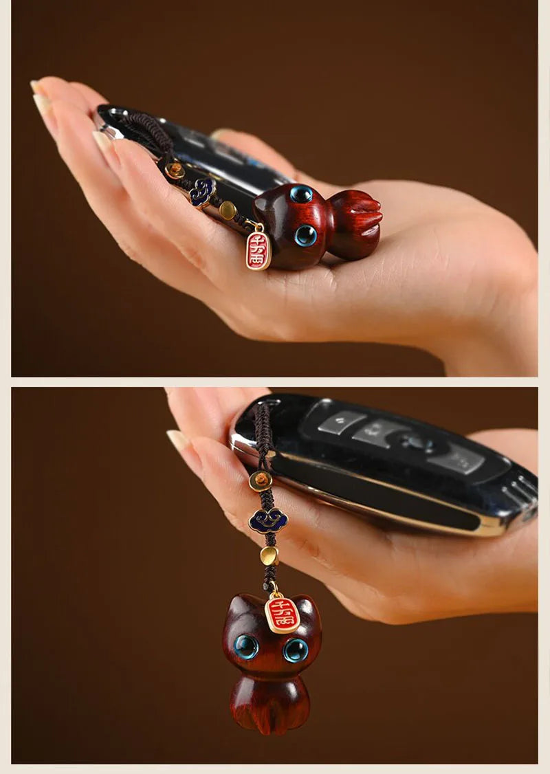 Sandalwood Wooden Cat Keychain Anime