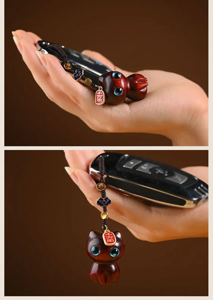 Sandalwood Wooden Cat Keychain Anime