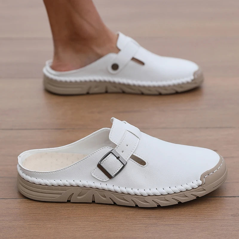 Backless Leather Mule Loafers