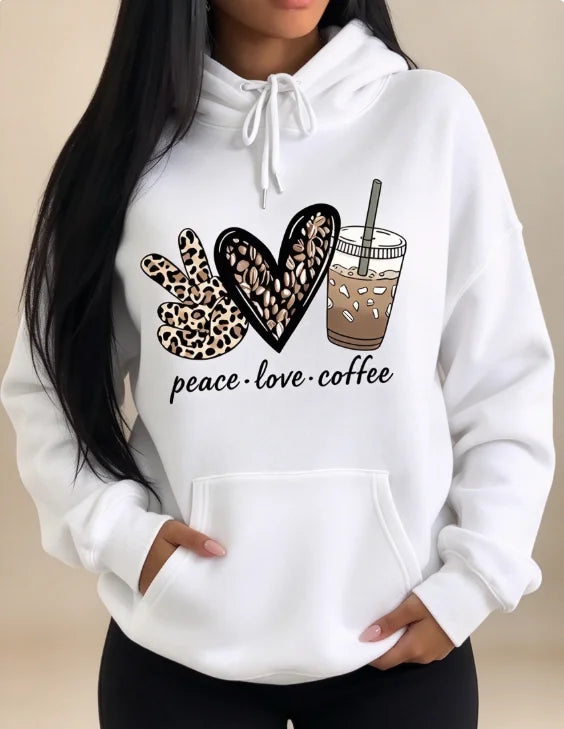 Heart Letter Print Drawstring Hoodie