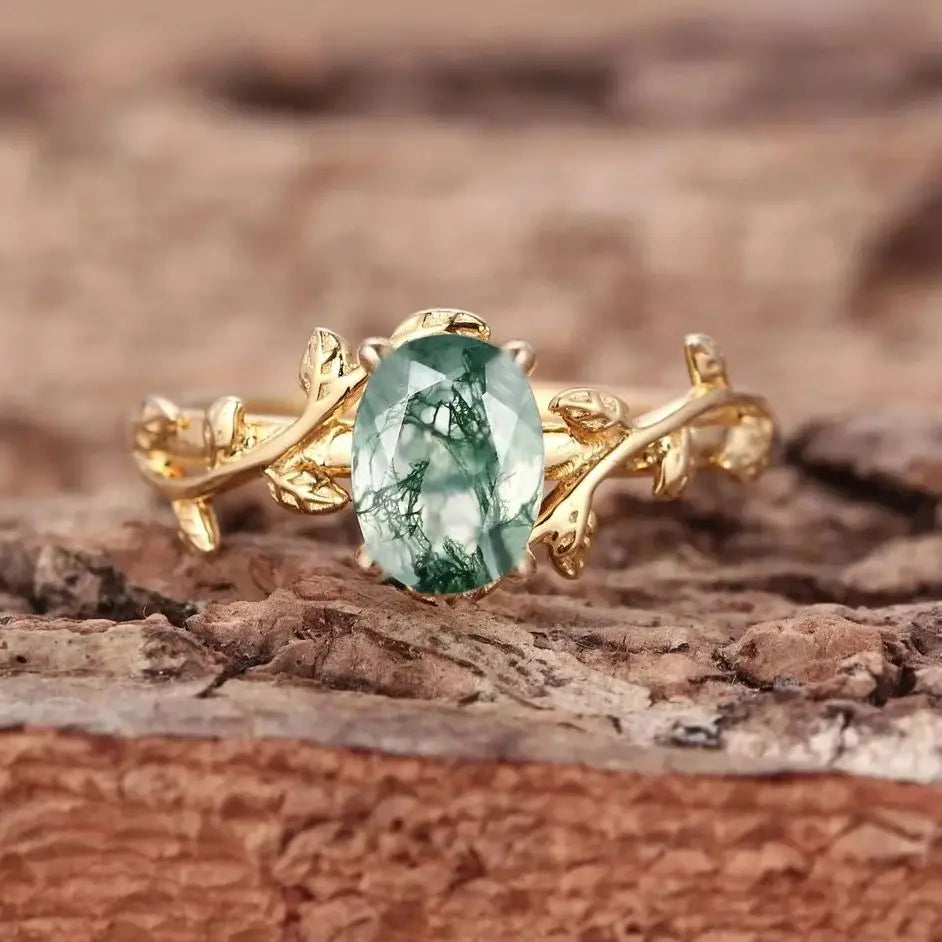 Oval Moss Agate Ring