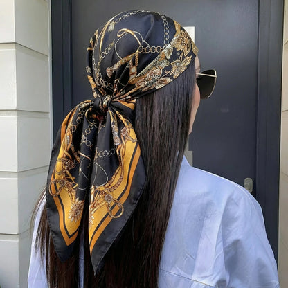 Paisley Print Satin Square Scarf