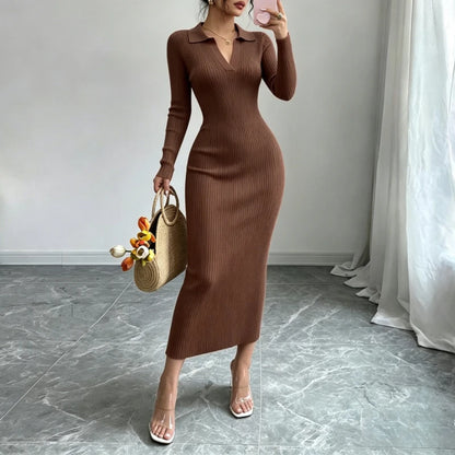 Ribbed Knit Long Sleeve Sweater Dress