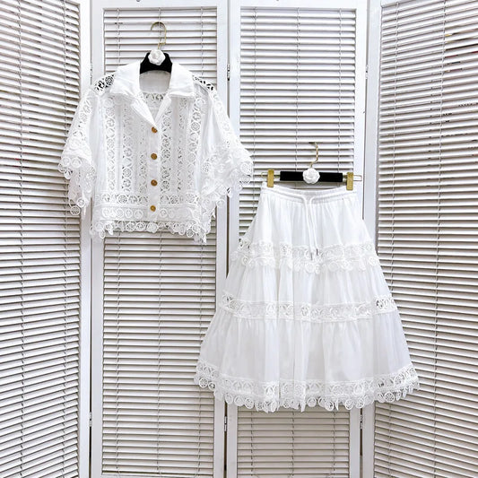 Embroidered Summer Skirt Suit