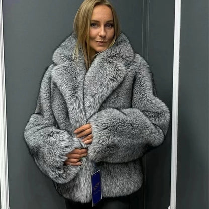 Silver Fox Faux Fur Coat