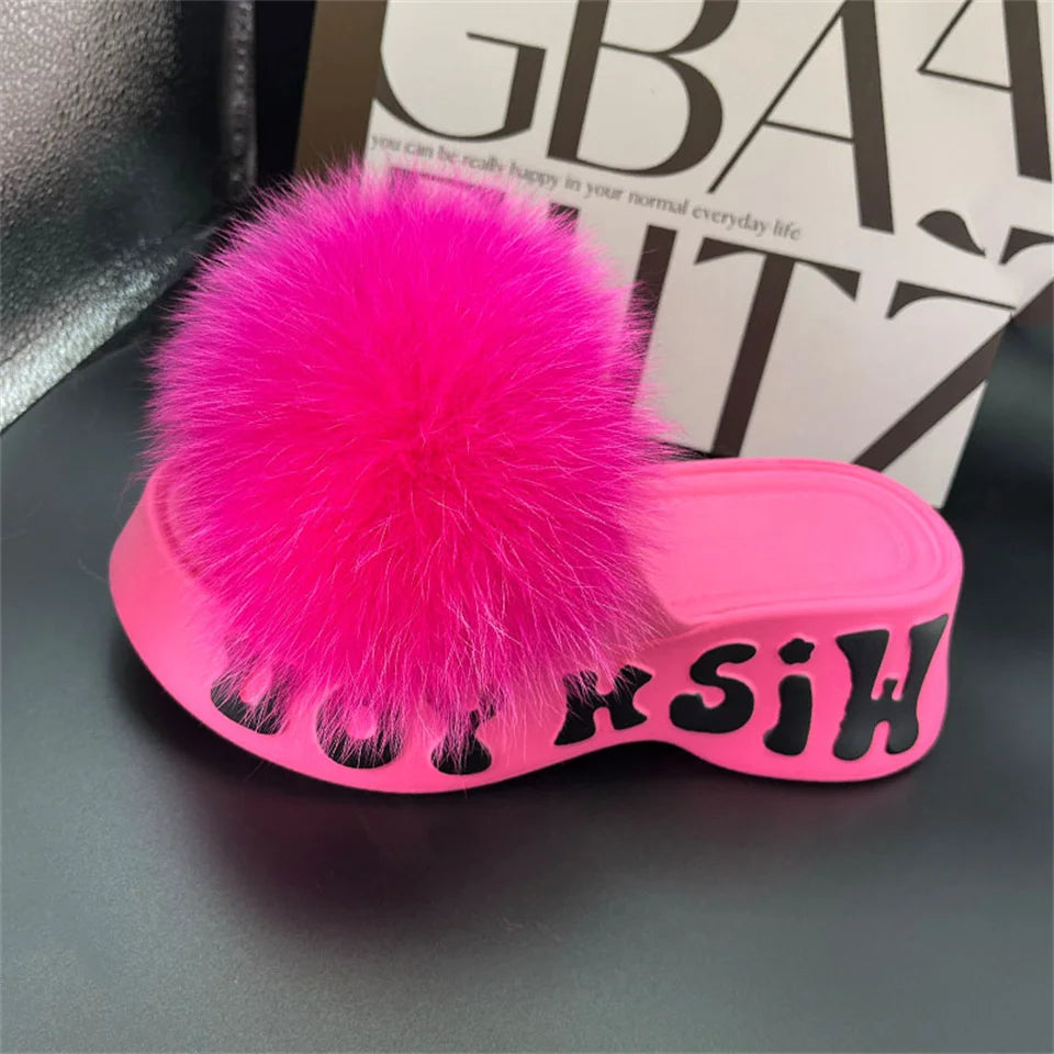 Fur Wedge Party Sandals