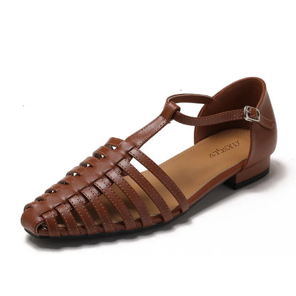 Low Heel T-Strap Roman Sandals for Women