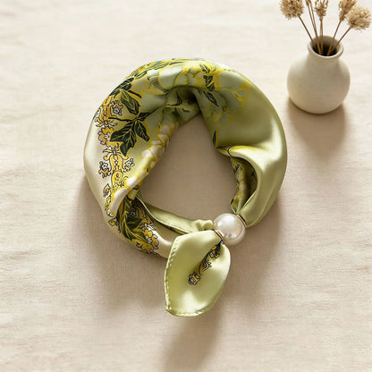 Print Scarf Silk Pearl Buckle