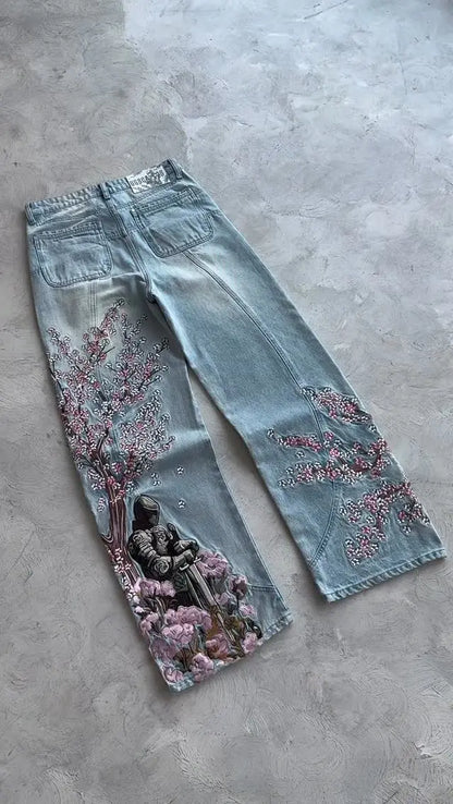 Embroidery Cargo Jeans