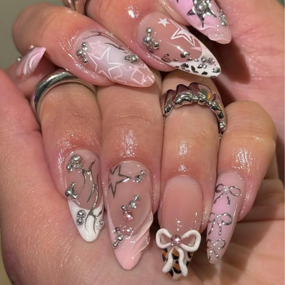 3D Flower Almond Press-On Nails