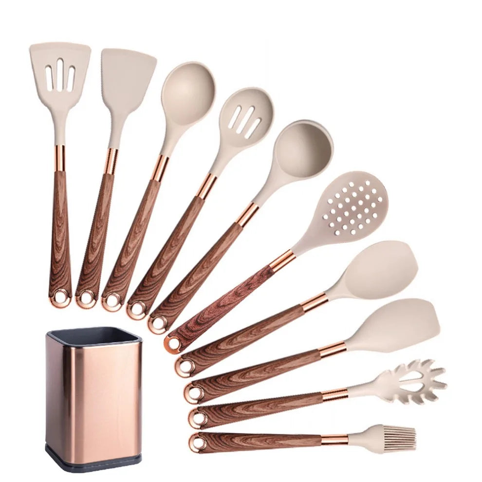 Silicone Khaki Utensils Set For Kitchen