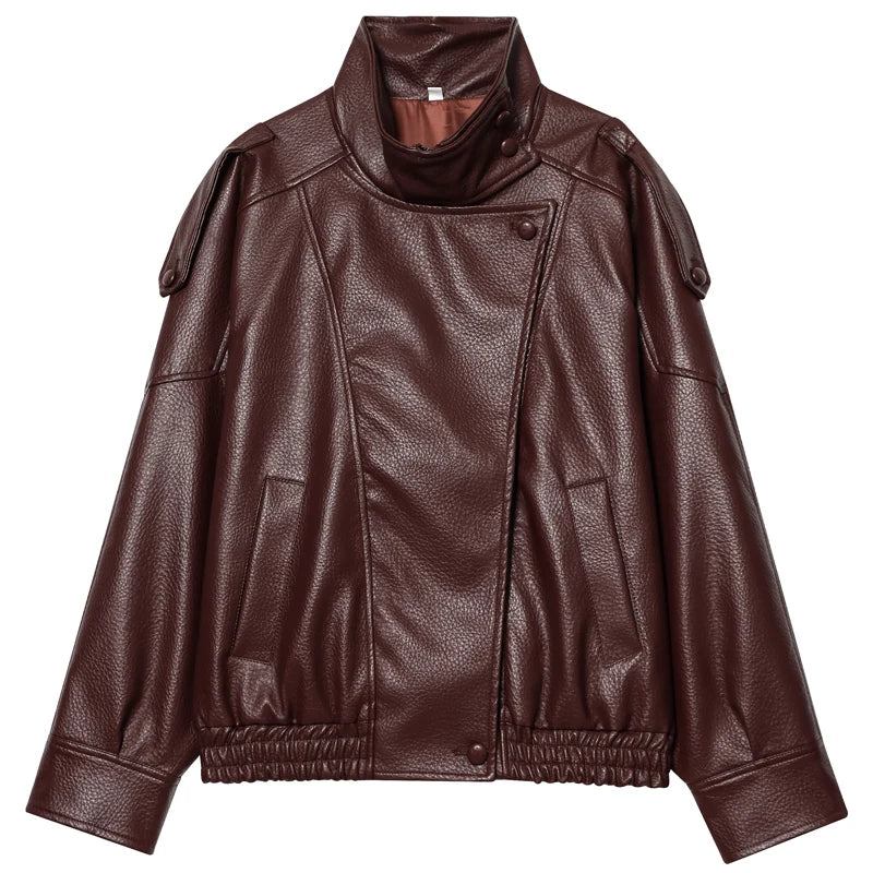Cropped Faux Leather Bomber Jacket