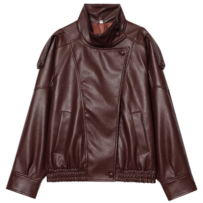 Cropped Faux Leather Bomber Jacket