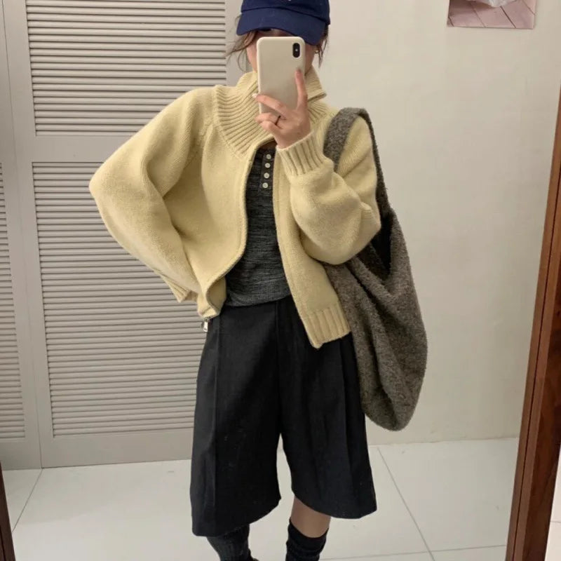 Stand Collar Double-Zip Cardigan