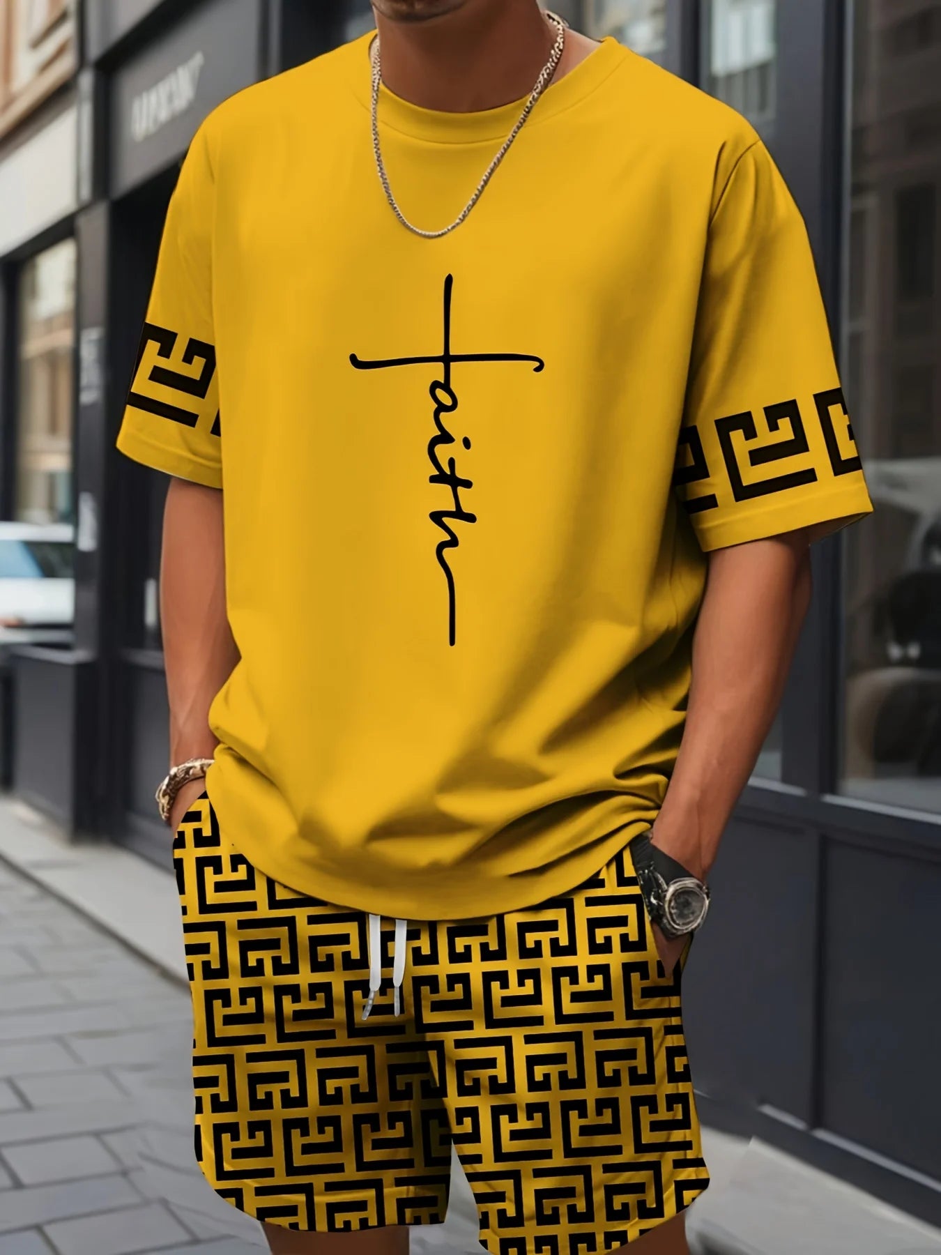 Cross Print T-Shirt Shorts Set