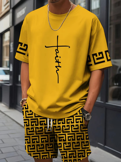 Cross Print T-Shirt Shorts Set