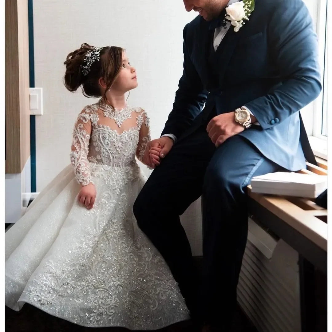 Princess White Flower Girl Dress