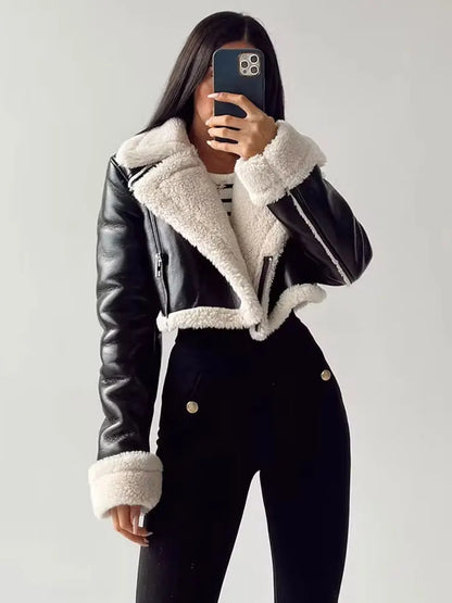 Short Faux Leather Zip Jacket