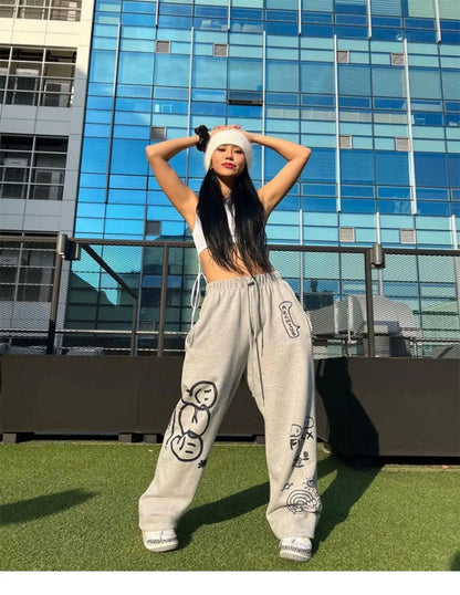 Letter Print Wide-Leg Sweatpants