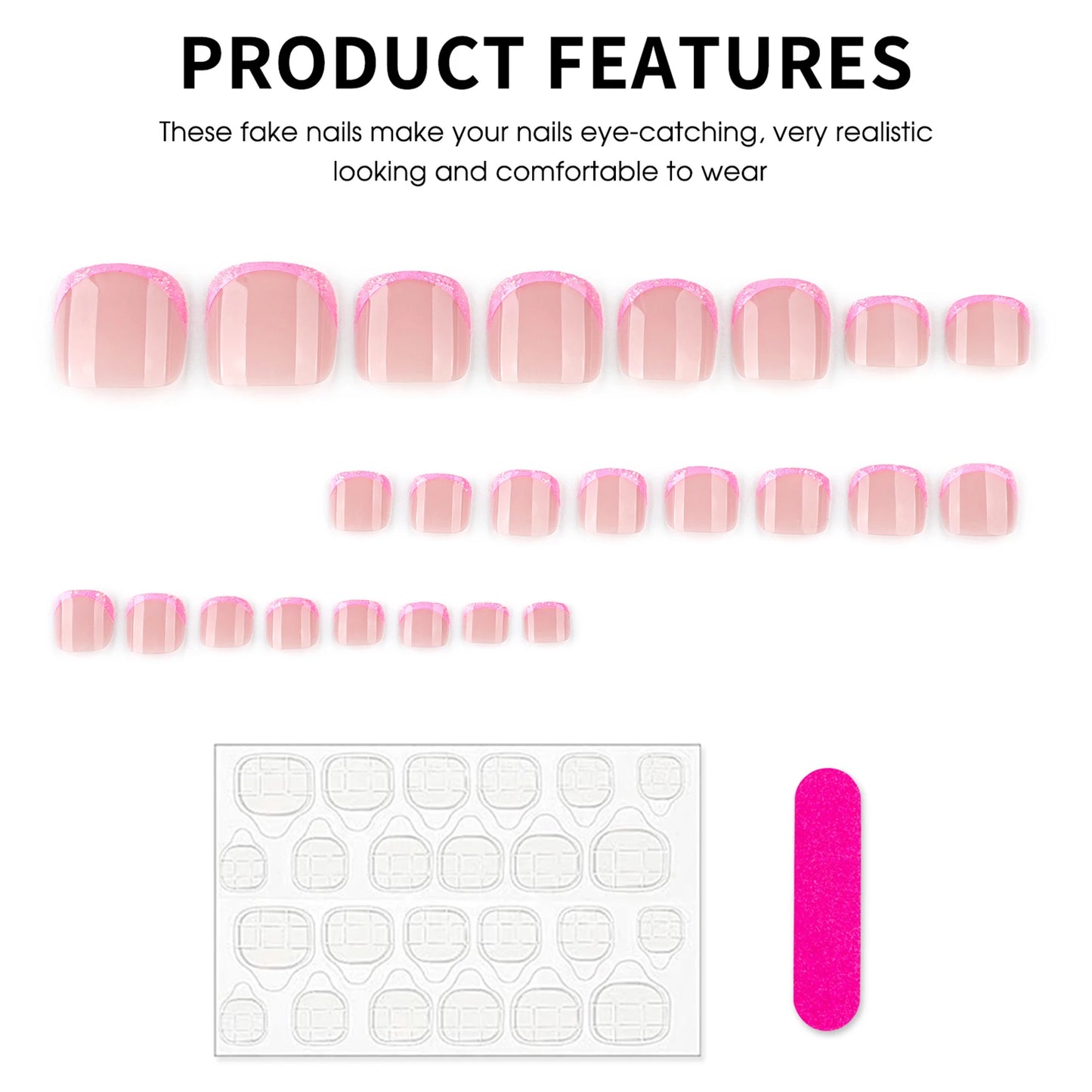 French Glitter Toe Press-On Nails