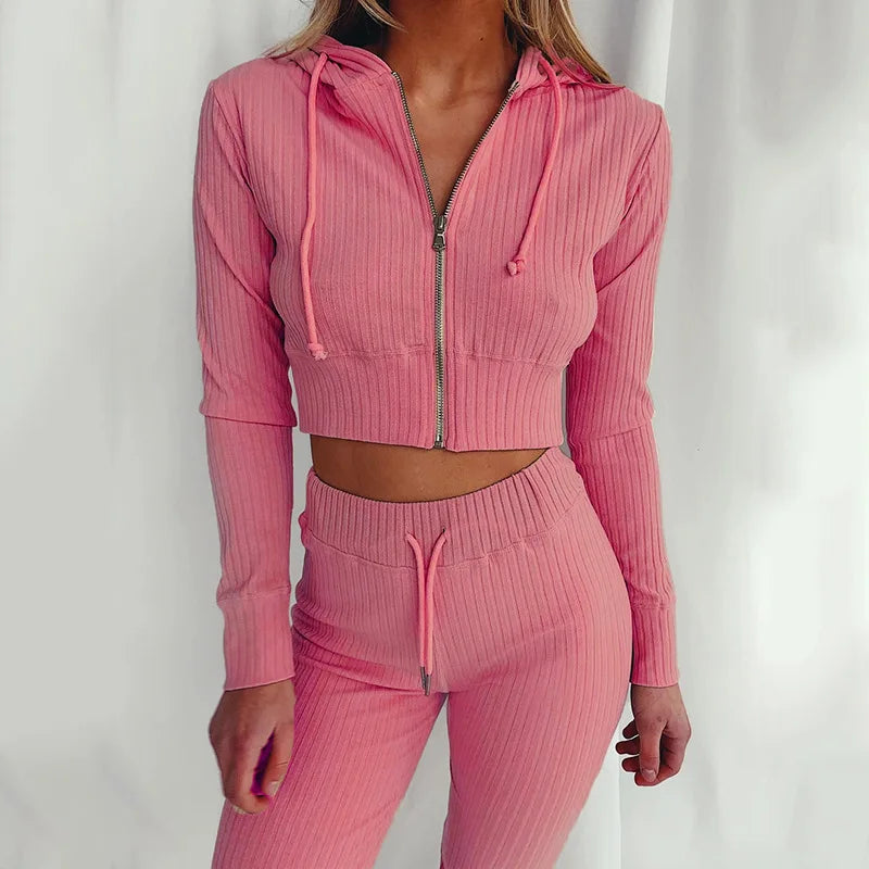 Women Two-Piece Hooded Fleece Tracksuit