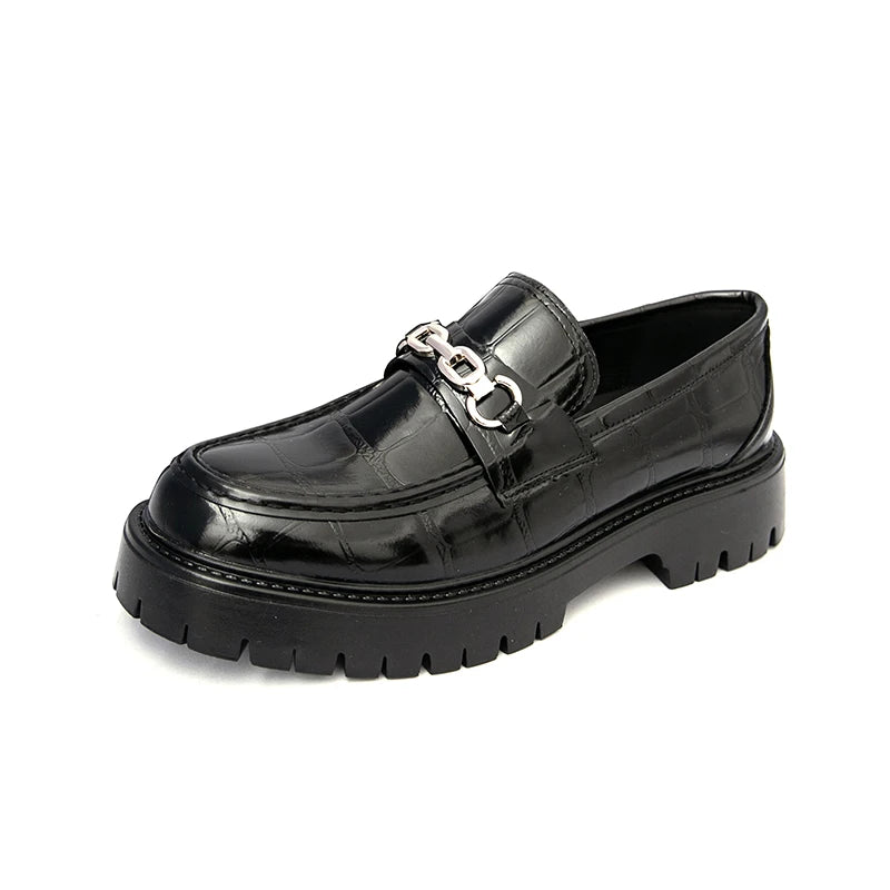 Glossy Metal Thick-Sole Loafers