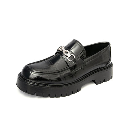 Glossy Metal Thick-Sole Loafers