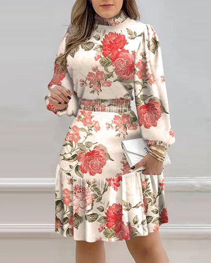Autumn Floral Ruffle Dress
