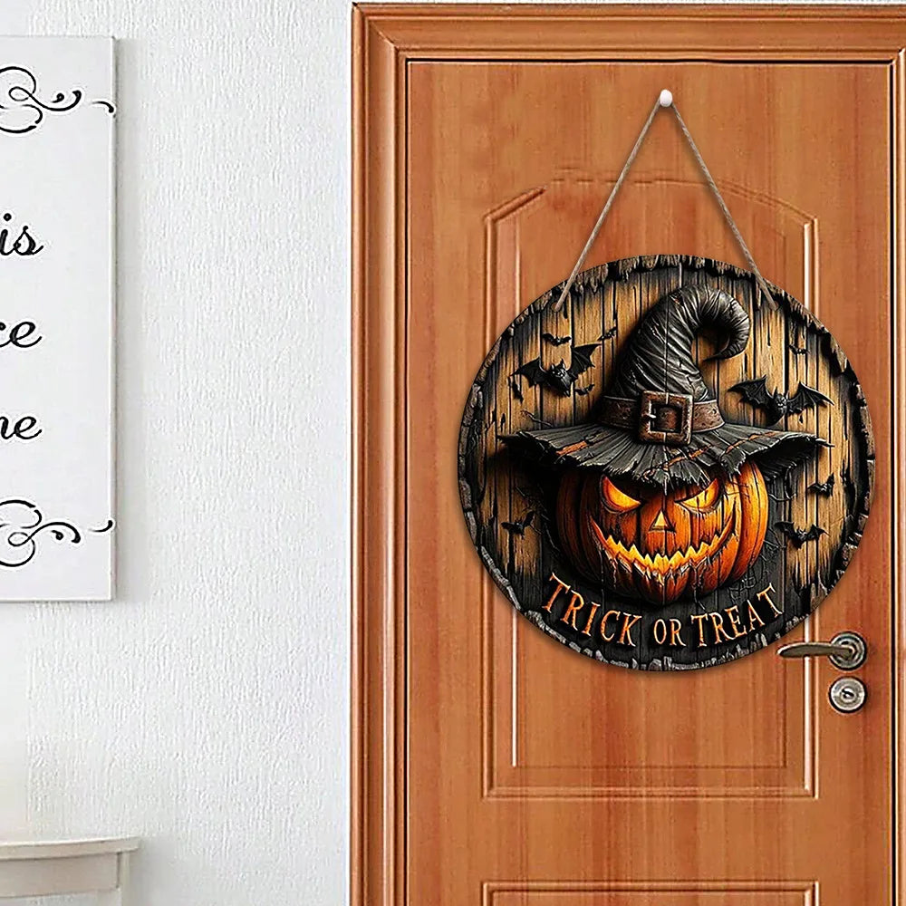 Round Wood Halloween Sign