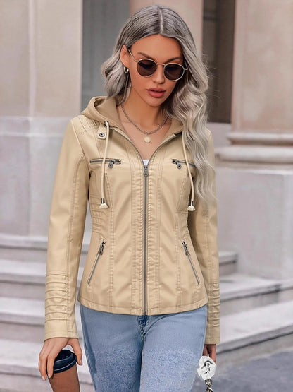 Detachable Hood Faux Leather Jacket