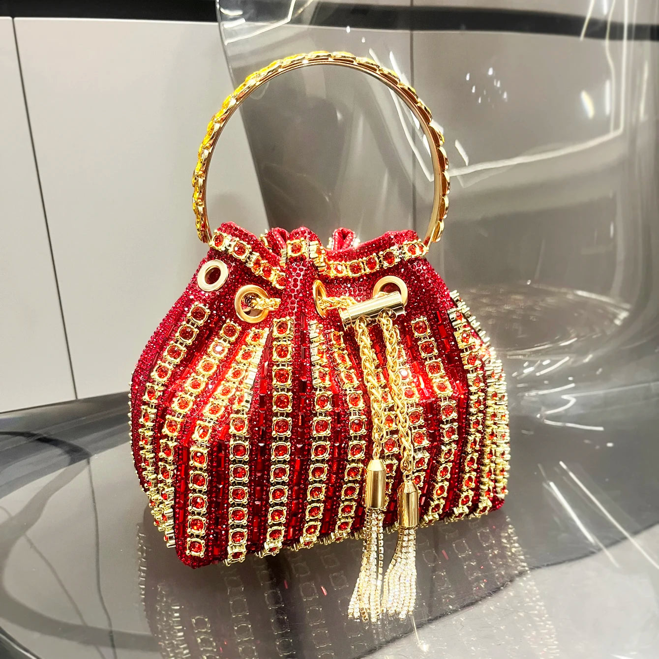 Crystal Rhinestone Bucket Clutch