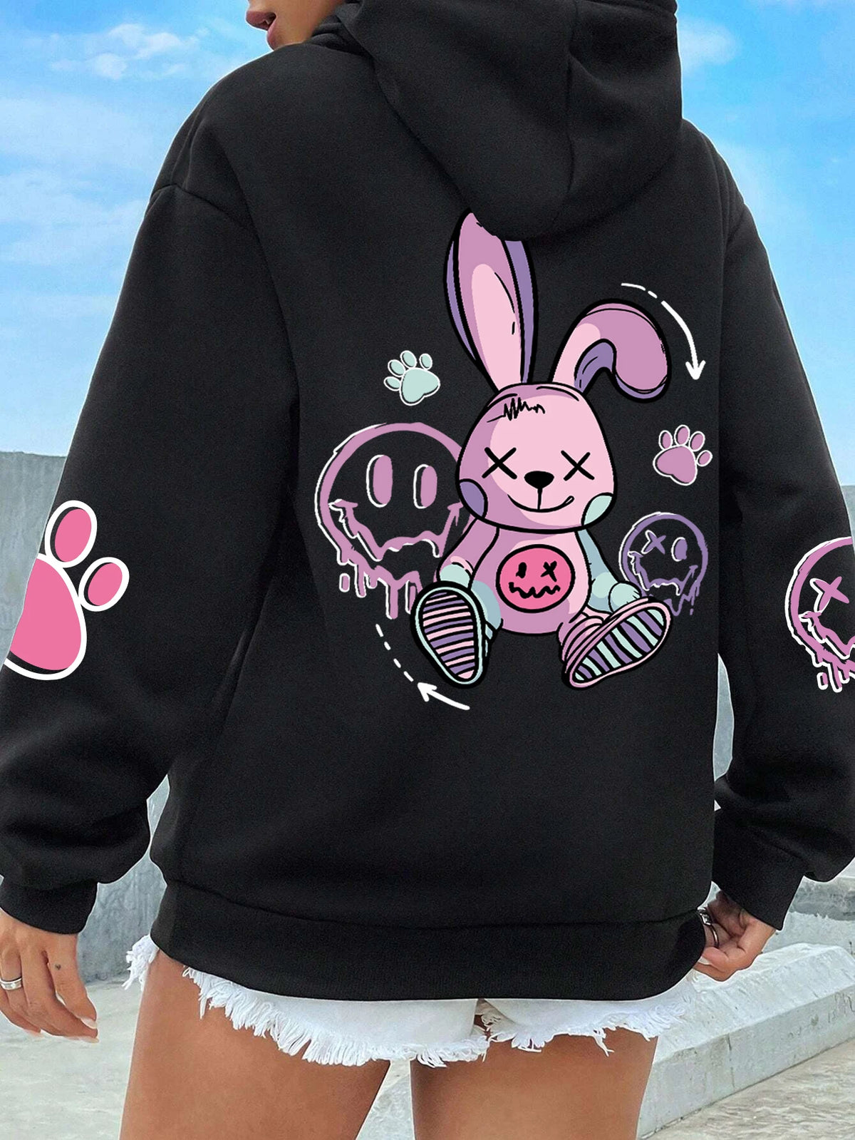 Hip Hop Printed Fleece Hoodie