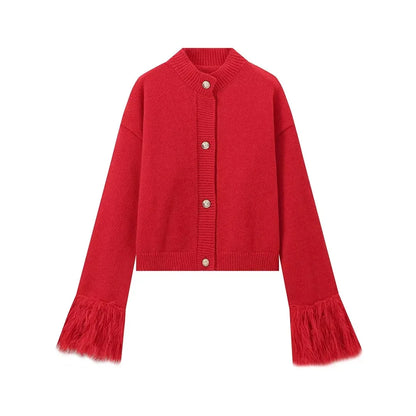 Feather Sleeve Knit Cardigan