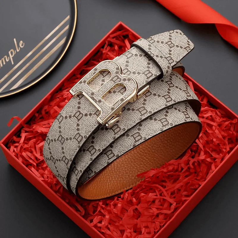 Luxury leather B buckle belt