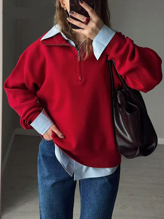 Half-Zip Turtleneck Oversized Sweater