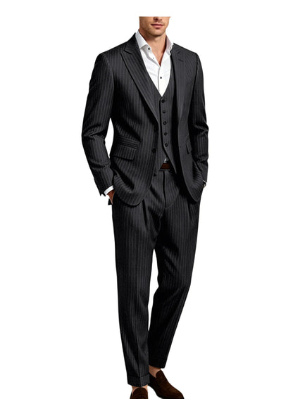 Pinstripe Notched Lapel Slim Suit