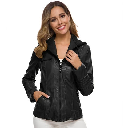 Hooded Faux Leather Moto Jacket