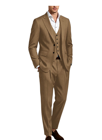 Pinstripe Notched Lapel Slim Suit