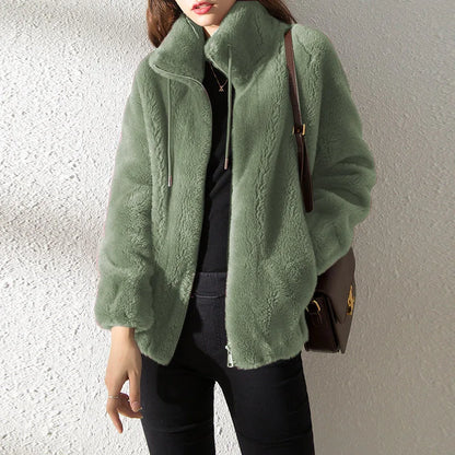 Mandarin Collar Faux Fur Coat