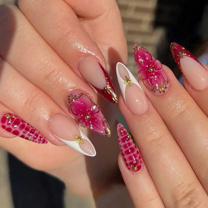 3D Flower Almond Press-On Nails