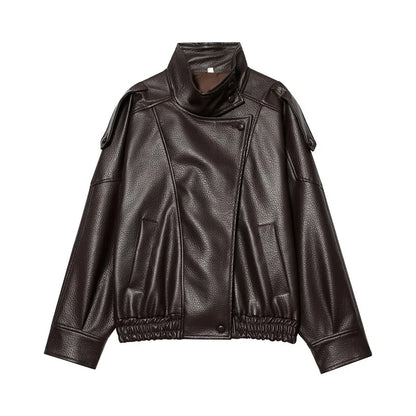Oversized Faux Leather Bomber Jacket