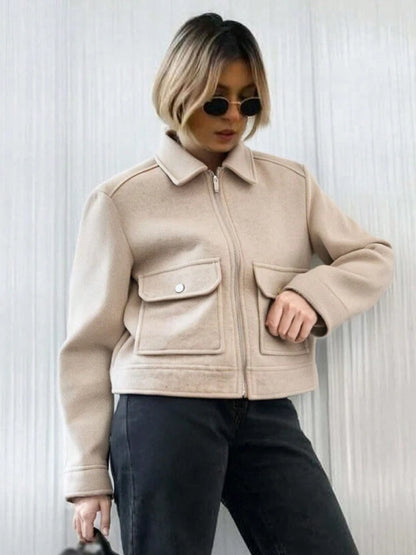 Turn-Down Collar Zip Jacket